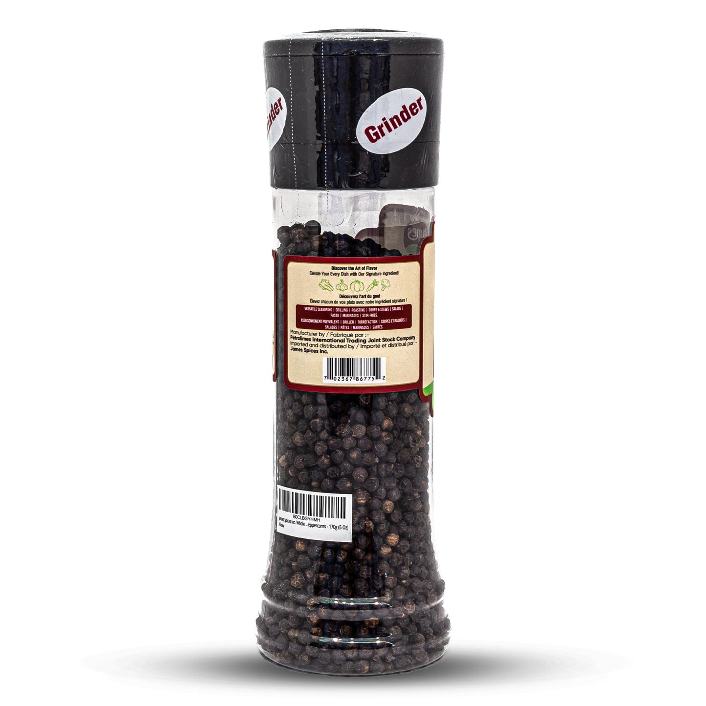 James Spices Inc. Black Pepper (Black Peppercorn With Grinder)