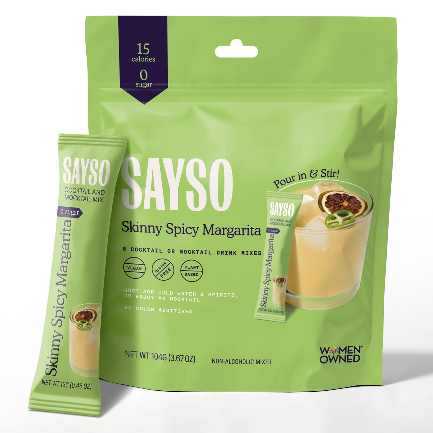 Sayso Skinny Spicy Margarita Mixed Flavor Sticks | Craft Mixed Flavor Or Mocktail In 1 Min  Just Add Water + Spirits (0G Sugar  15 Calories  Vegan  Gluten-Free  Kosher  Non-Gmo)  8 Single-Serve Mixers