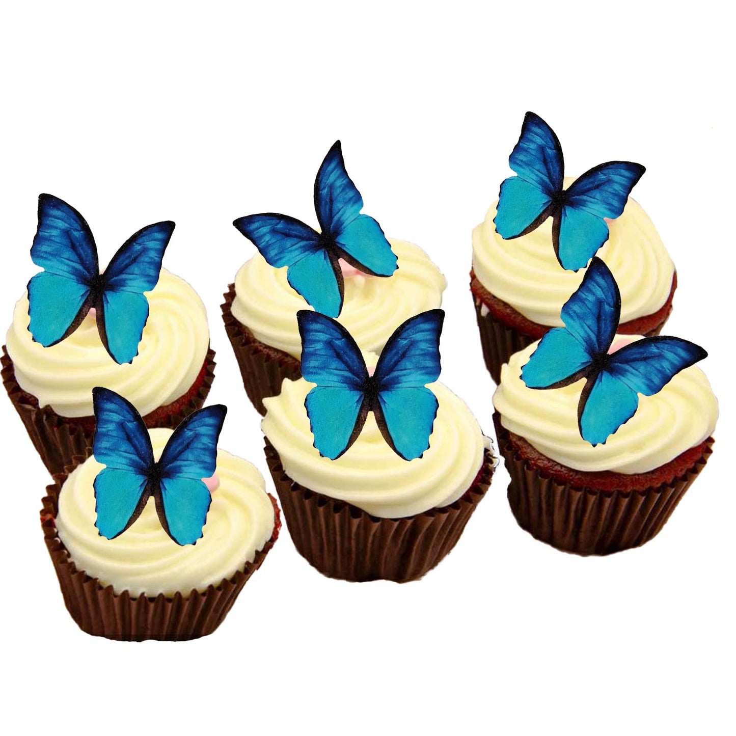 Weraru 48Pcs Edible Wafer Paper Butterflies Cupcake Topper Blue Cake Decorations