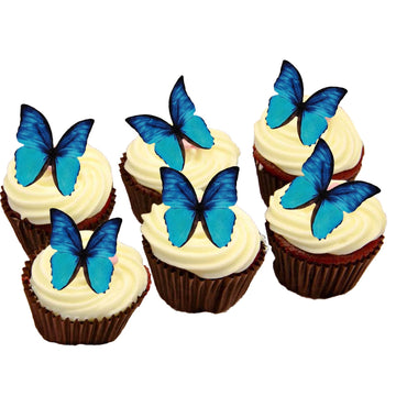 Weraru 48Pcs Edible Wafer Paper Butterflies Cupcake Topper Blue Cake Decorations