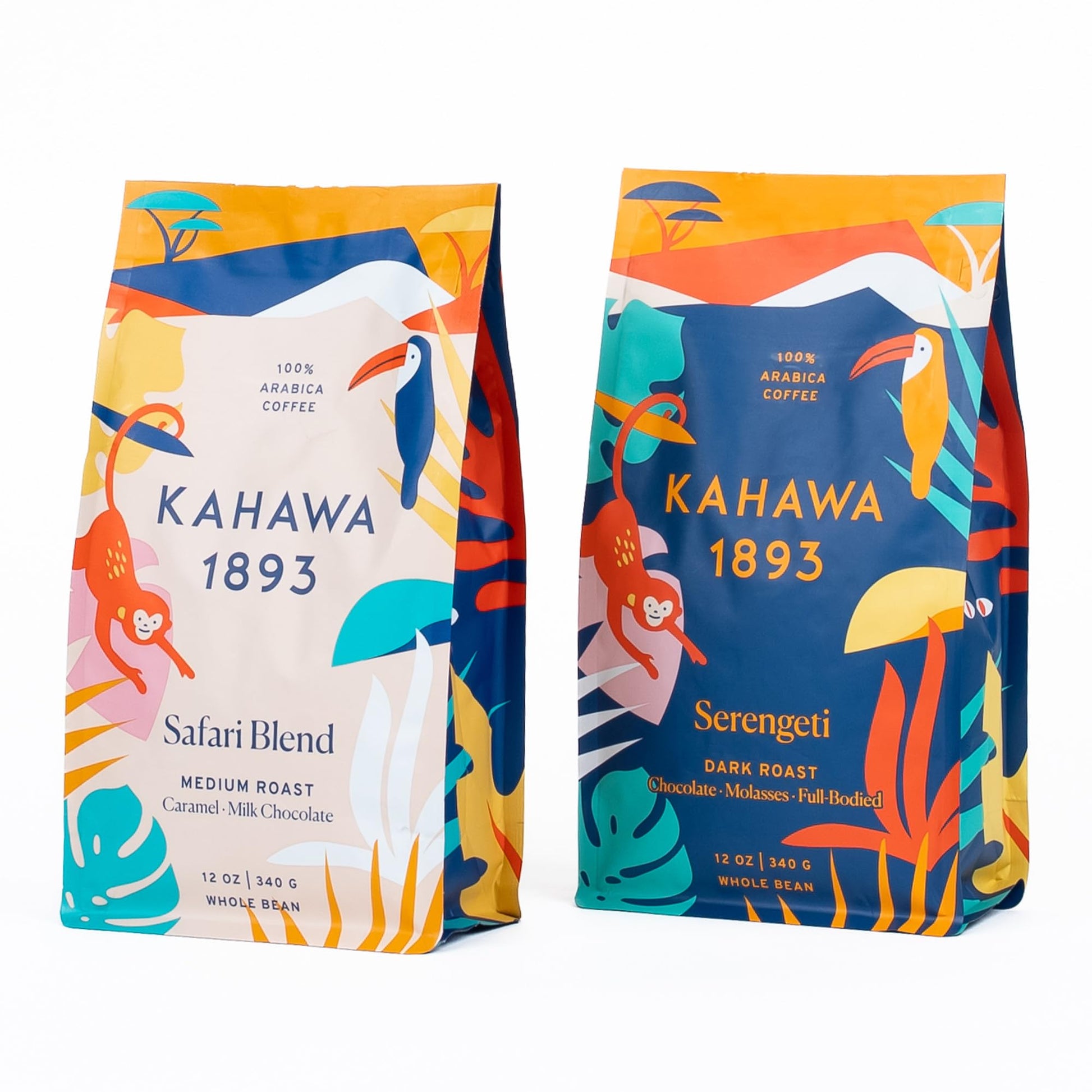 KAHAWA 1893 Whole Bean Coffee Combo Pack, Safari & Serengeti Blend, 12 Oz x 2, Ethically Sourced, High Antioxidants
