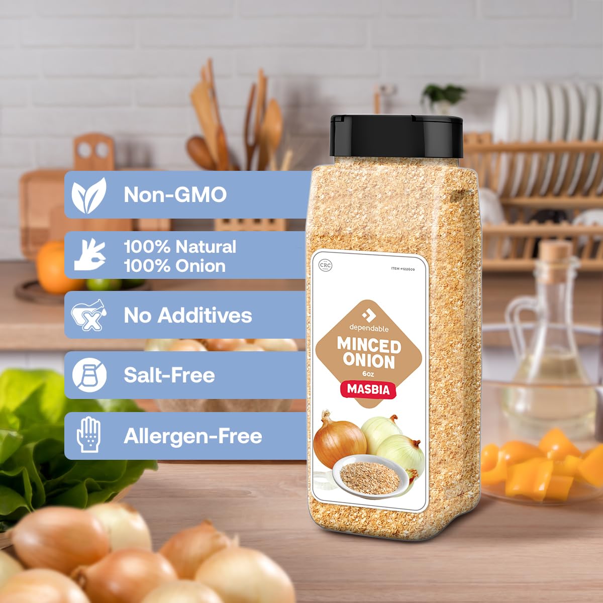 Dependable Foods Minced Onion - 6 Oz. Jar - 100% Natural, Kosher, Dehydrated Onion Flakes Convenient Versatile Seasoning - Non-G