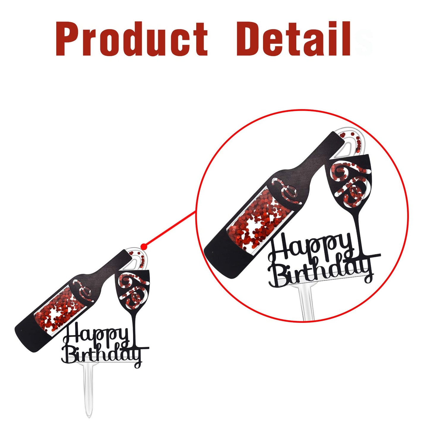 Firefairy Acrylic Cake Topper, Whisky and Wine Theme, 5.5 x 7 inches, Multi Color