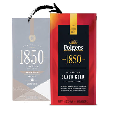 1850 By Folgers Black Gold Dark Roast Ground Coffee, 12 Ounces (Pack Of 6)