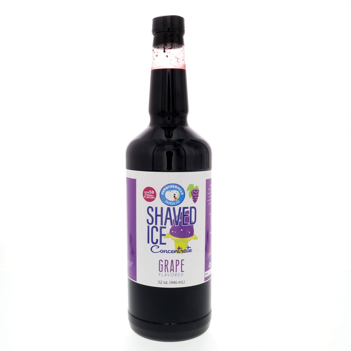Hypothermias Shaved Ice Syrup Concentrate - Grape Flavor - 32 Fl Oz - Makes 8 Gallons - Unsweetened, Requires Sweetener and Water