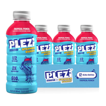PLEZi Tropical Punch Hydration Drink x Stephen Curry - Sports Drinks with 2X the Electrolytes - 500mg Potassium, Low Sugar, No A