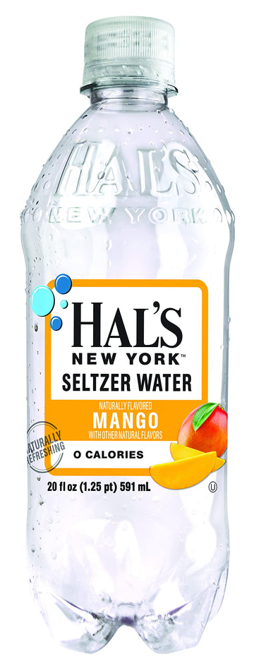 Hal'S New York Seltzer Carbonated Mango Flavored Sparkling Water, Zero Sugar, Zero Calorie, Zero Carbs, 20 Fl Oz (Pack Of 24)