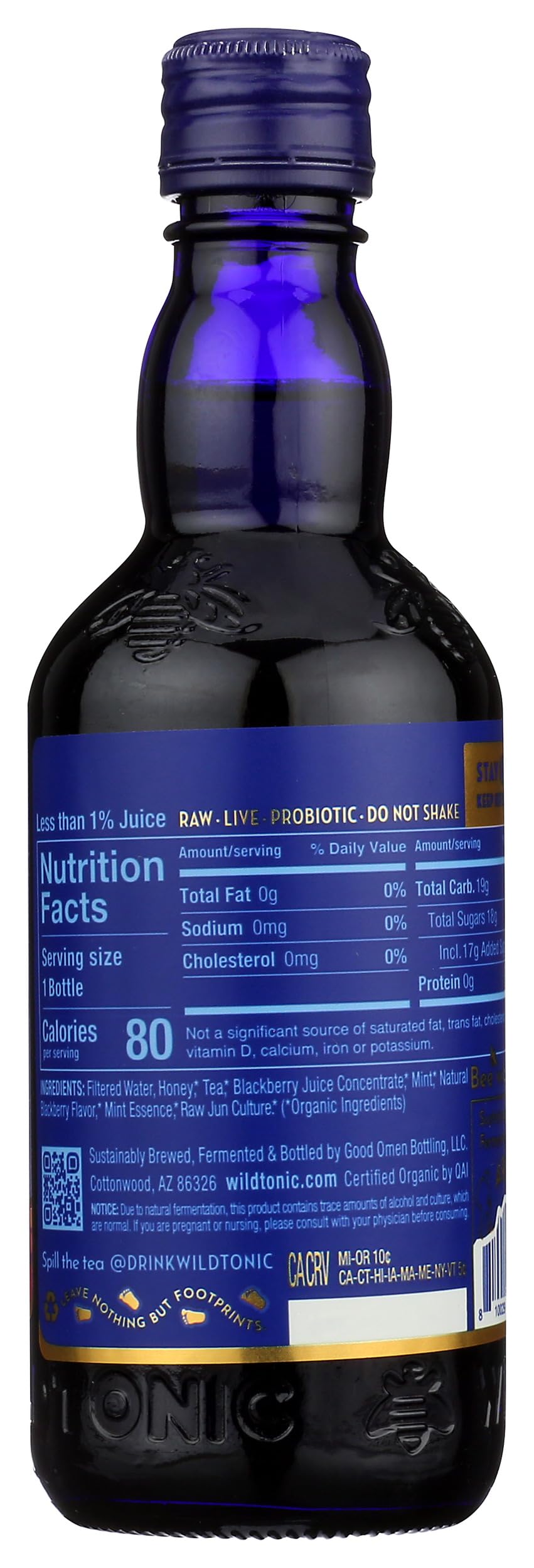 WILD TONIC Organic Blackberry Mint Jun Kombucha - 12 Fl Oz - Refreshing Probiotic Drink