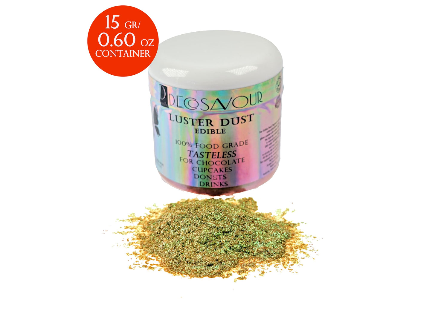 Decosavour Prismatic Green Luster Dust Edible Powder for Cakes & Drinks - 15g - Vegan, Gluten Free, Tasteless
