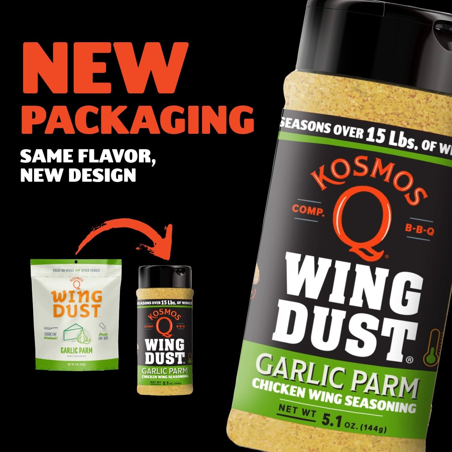 Kosmos Q Garlic Parmesan Wing Dust - 5 Oz Bag For Wings, Popcorn & More - Dry Bbq Rub With Real Garlic & Parmesan Cheese For Sav