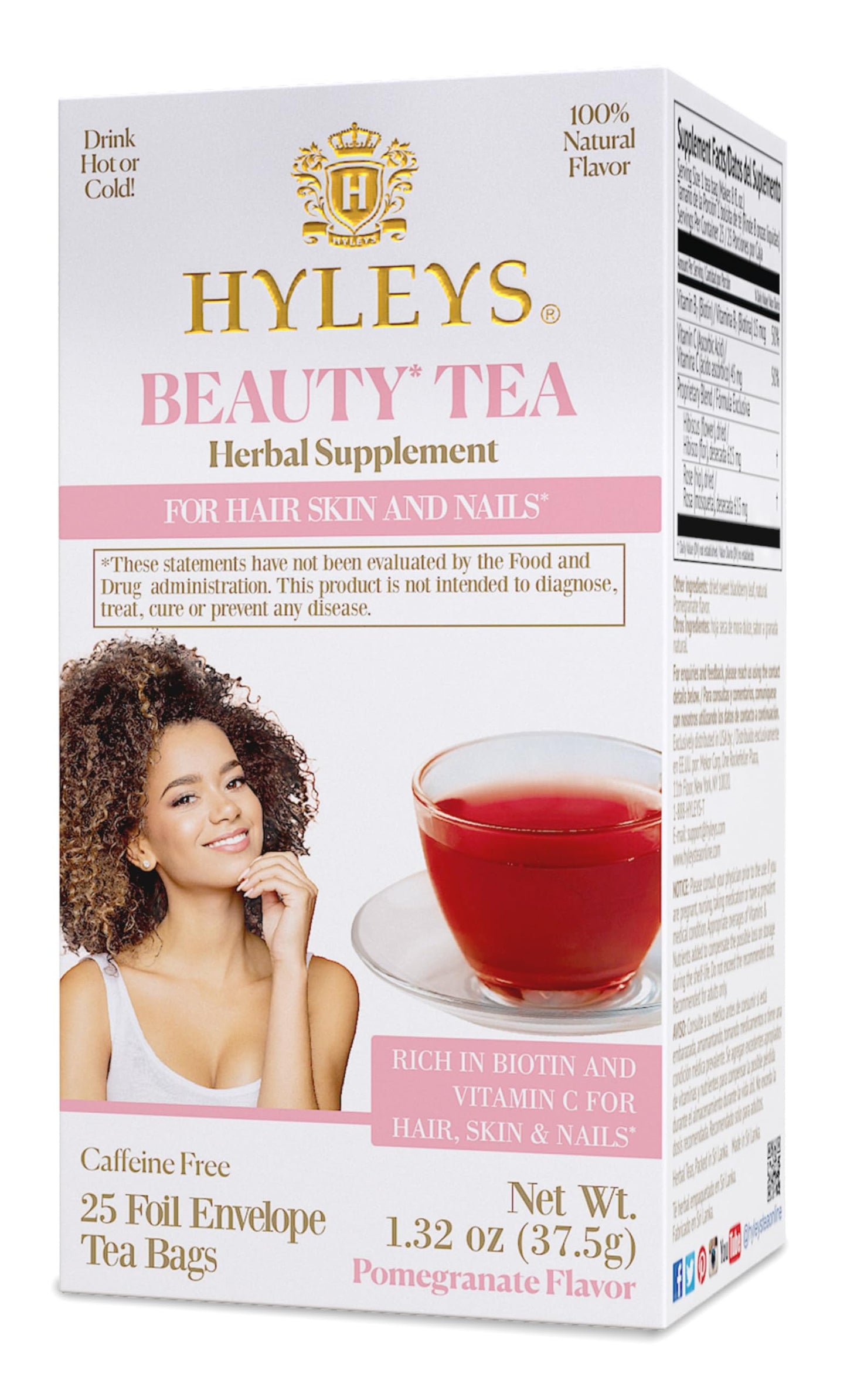 HYLEYS Biotin & Vitamin C Tea for Healthy Skin & Nails - 1 Pack (25 Count)