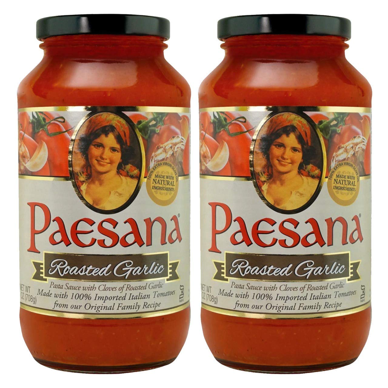 Paesana Traditional Roasted Garlic Pasta Sauce - Gluten Free, Vegan and made with 100% Imported Italian Tomatoes - Packed in USA