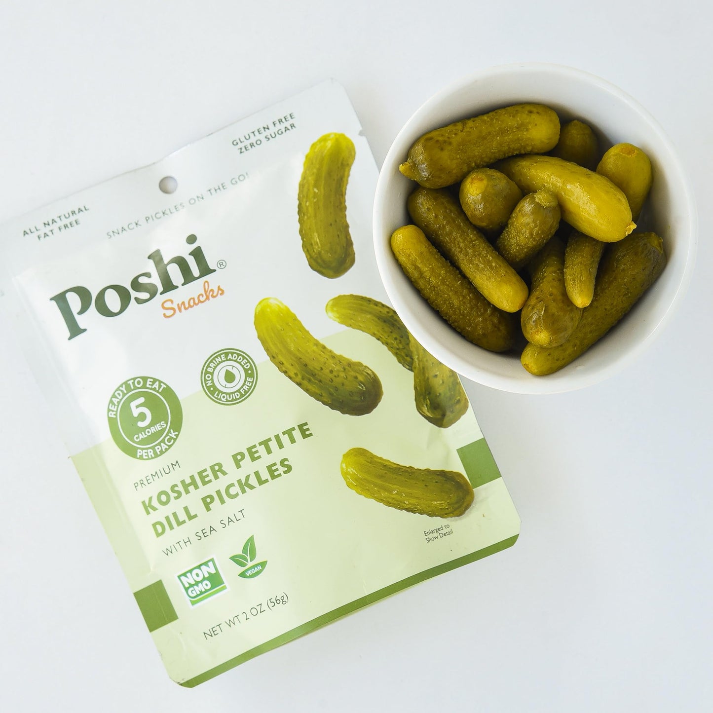Poshi Petite Kosher Dill Pickles With Sea Salt - Ready-To-Eat Premium Mini Whole Pickles For Snacking, 5 Calories Per Pack, 10 P