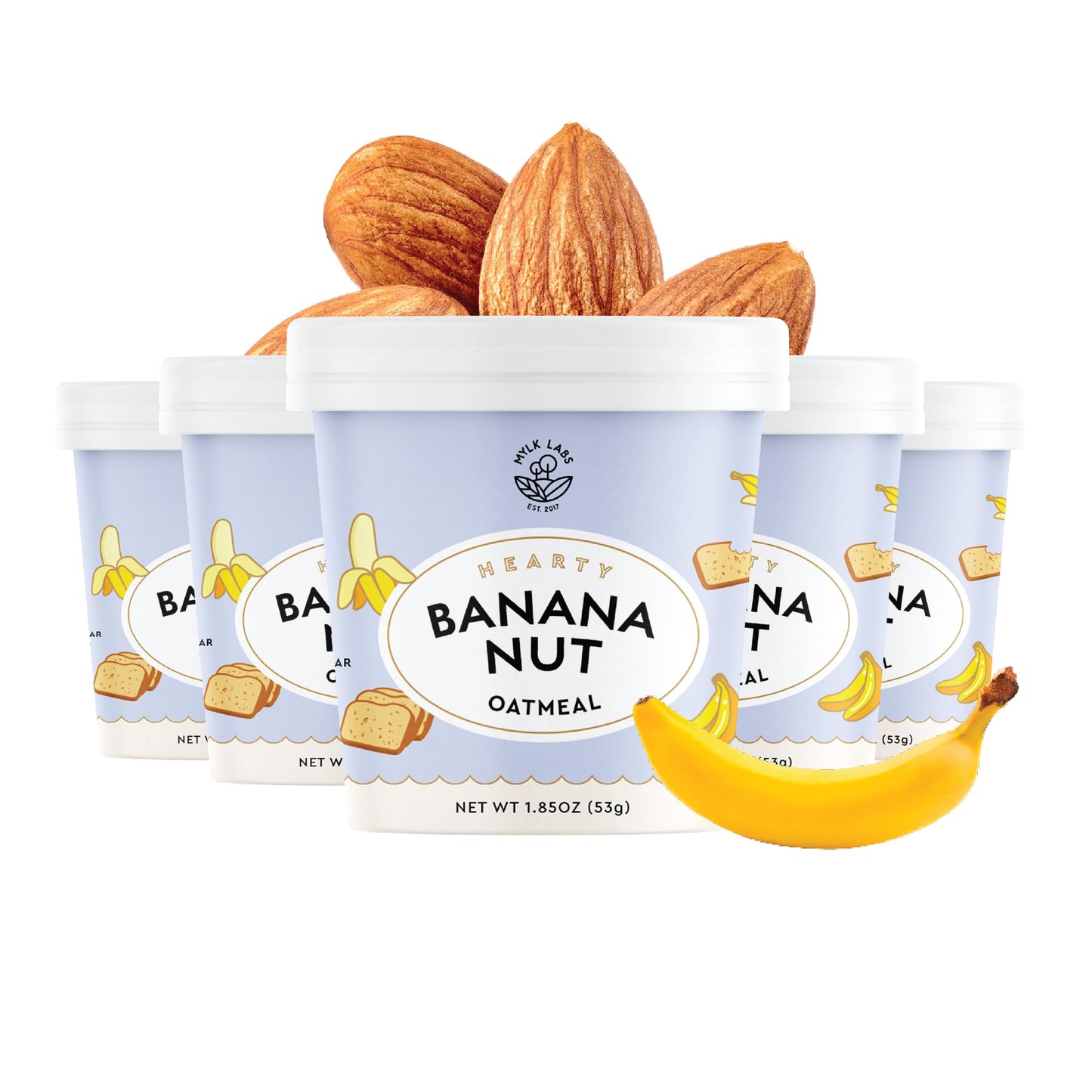 Mylk Labs Banana Nut Protein Oatmeal Cups, Whole Grain, Low Sugar, High Fiber Breakfast with Superfoods, Quick & Easy, On the Go