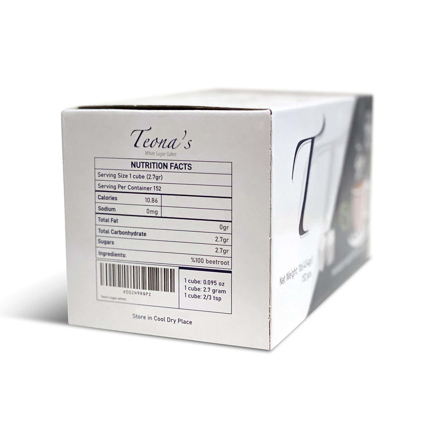 Teonas 152 White Sugar Cubes - Individually Wrapped 1 LB Box | 100% Beet Root - Perfect Size for Tea & Coffee | Raw Sugar Cubes