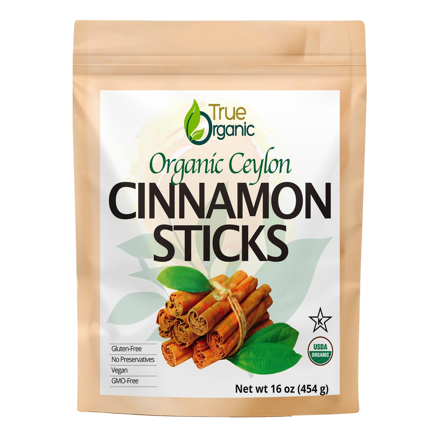 True Organic Ceylon Cinnamon Sticks, 16 Oz Bulk Bag, USDA Organic & Kosher Certified, Non-GMO, Ceylon Cinnamon stick, Perfect fo