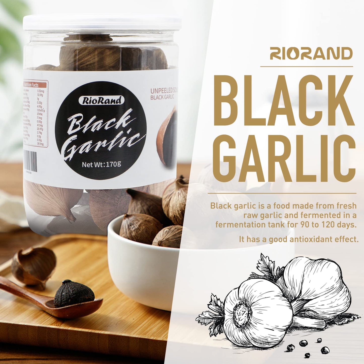 Riorand Black Garlic 4 Cans Of 170G Whole Black Garlic Aged For Full 90 Days Black Garlic 1.5 Pounds