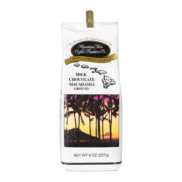 Hawaiian Isles Coffee Milk Chocolate Macadamia Flavored, Light Roast Ground Coffee, Roasted With Aloha - 8 Ounce Bag
