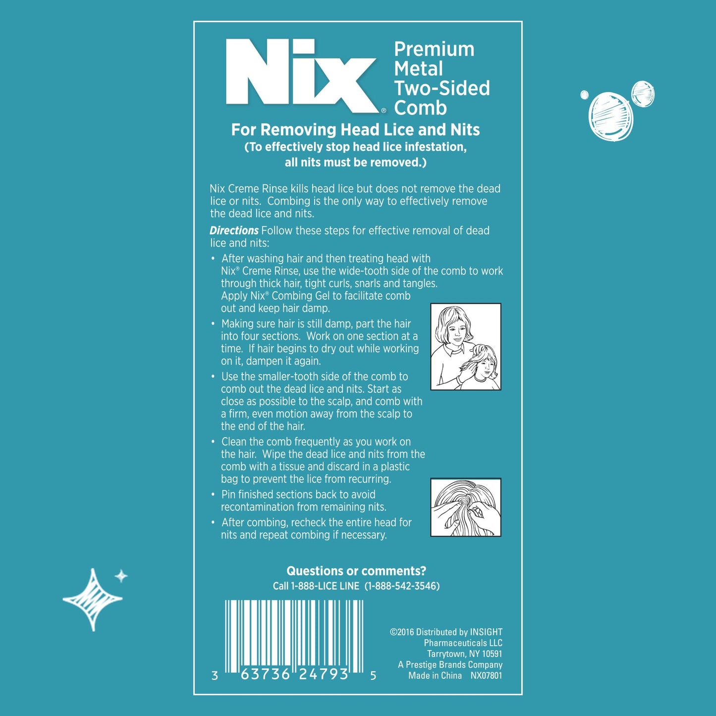 Nix Lice Removal Comb, Removes Dead Lice & Eggs From Hair, 2-Sided