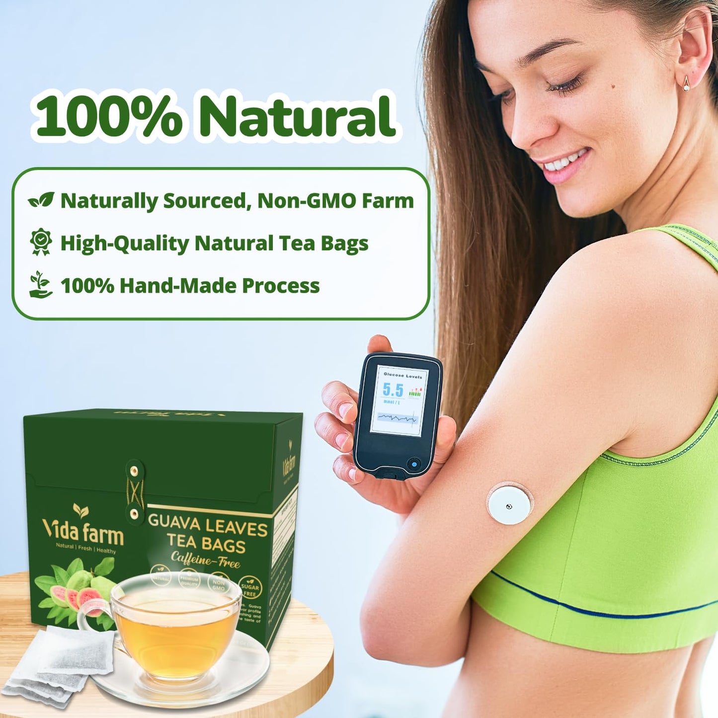 VIDA FARM Guava Leaf Tea Bags, 100% Pure, Non-GMO, Caffeine-Free, 75 Bags