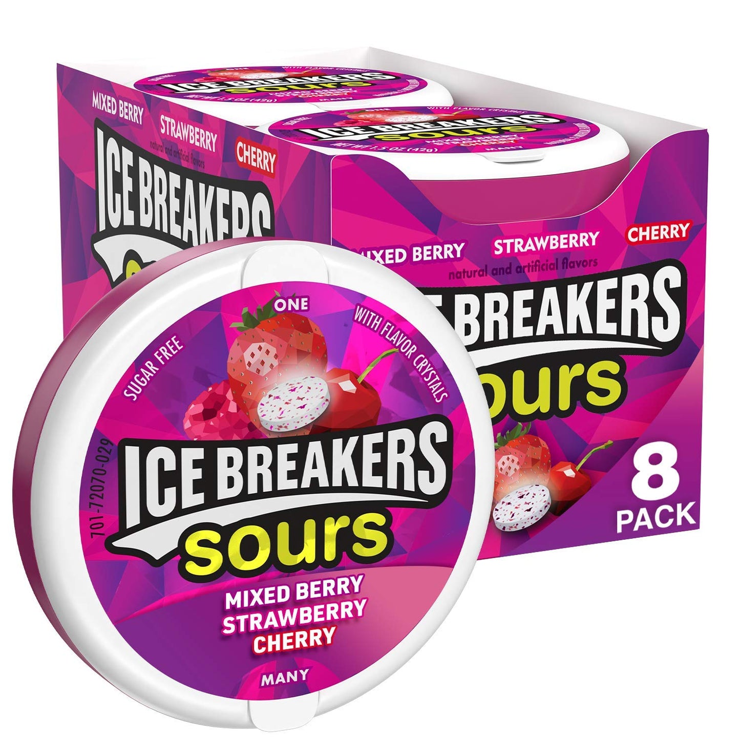 ICE BREAKERS Sours Assorted Fruit Flavored Sugar Free Mints Tins (8 Count) and ICE BREAKERS Duo Fruit Plus Cool Strawberry Sugar