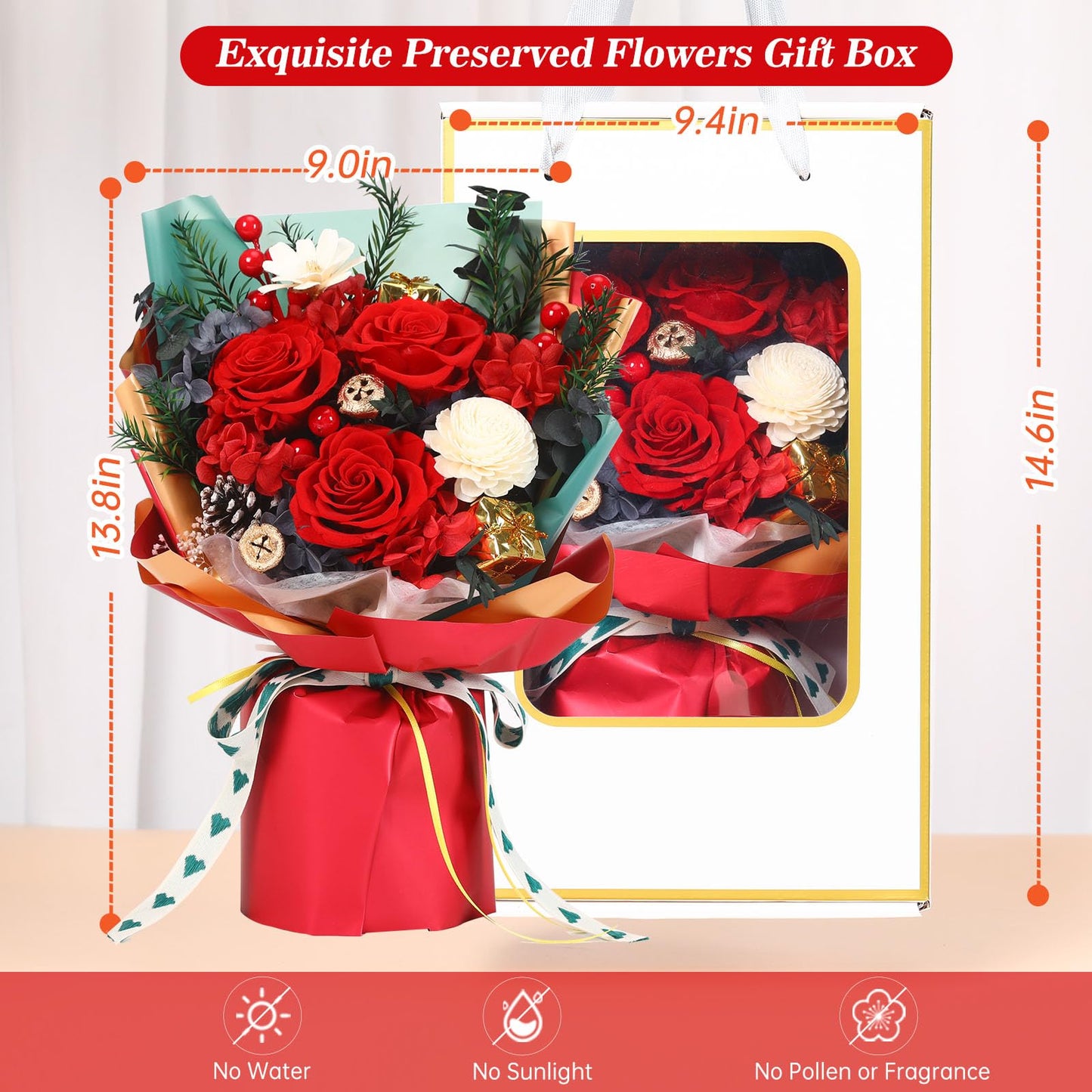 Jtoder Christmas Flower Gifts For Women, Forever Flowers For Delivery Prime, Preserved Long Lasting Rose Flower Bouquet Gift For