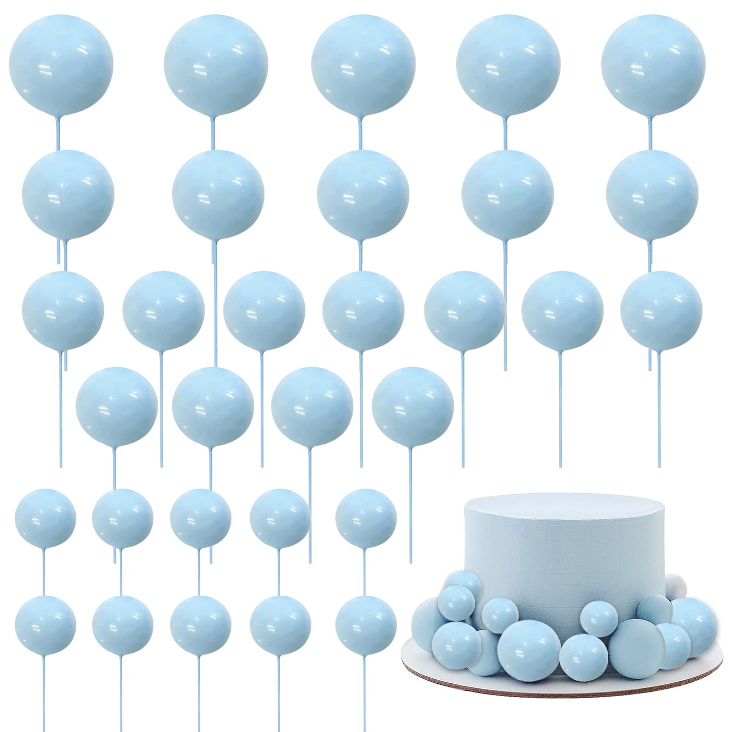Rsstarxi Mini Balloon Cake Topper Set, 30 PCS Foam and Pearl Balls, Blue, Model XM237-blue, Ideal for Baby Shower and Birthday Party Decorations