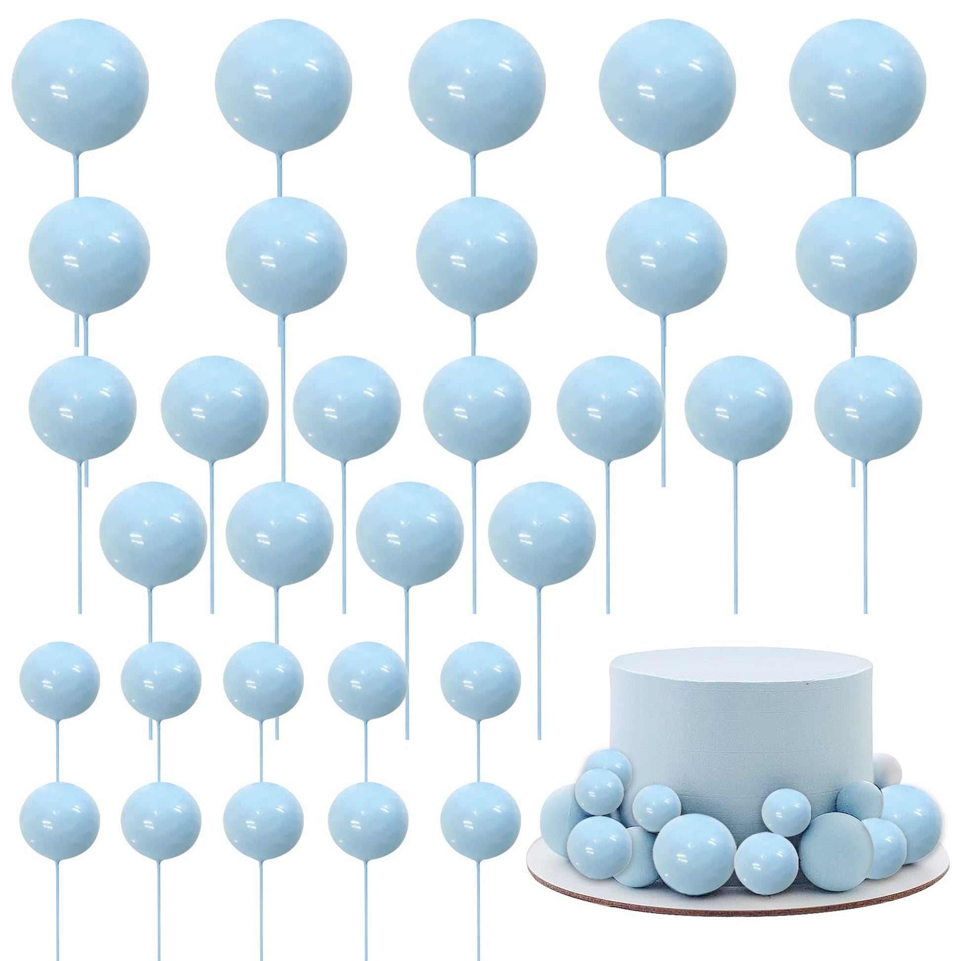 Rsstarxi Mini Balloon Cake Topper Set, 30 PCS Foam and Pearl Balls, Blue, Model XM237-blue, Ideal for Baby Shower and Birthday Party Decorations