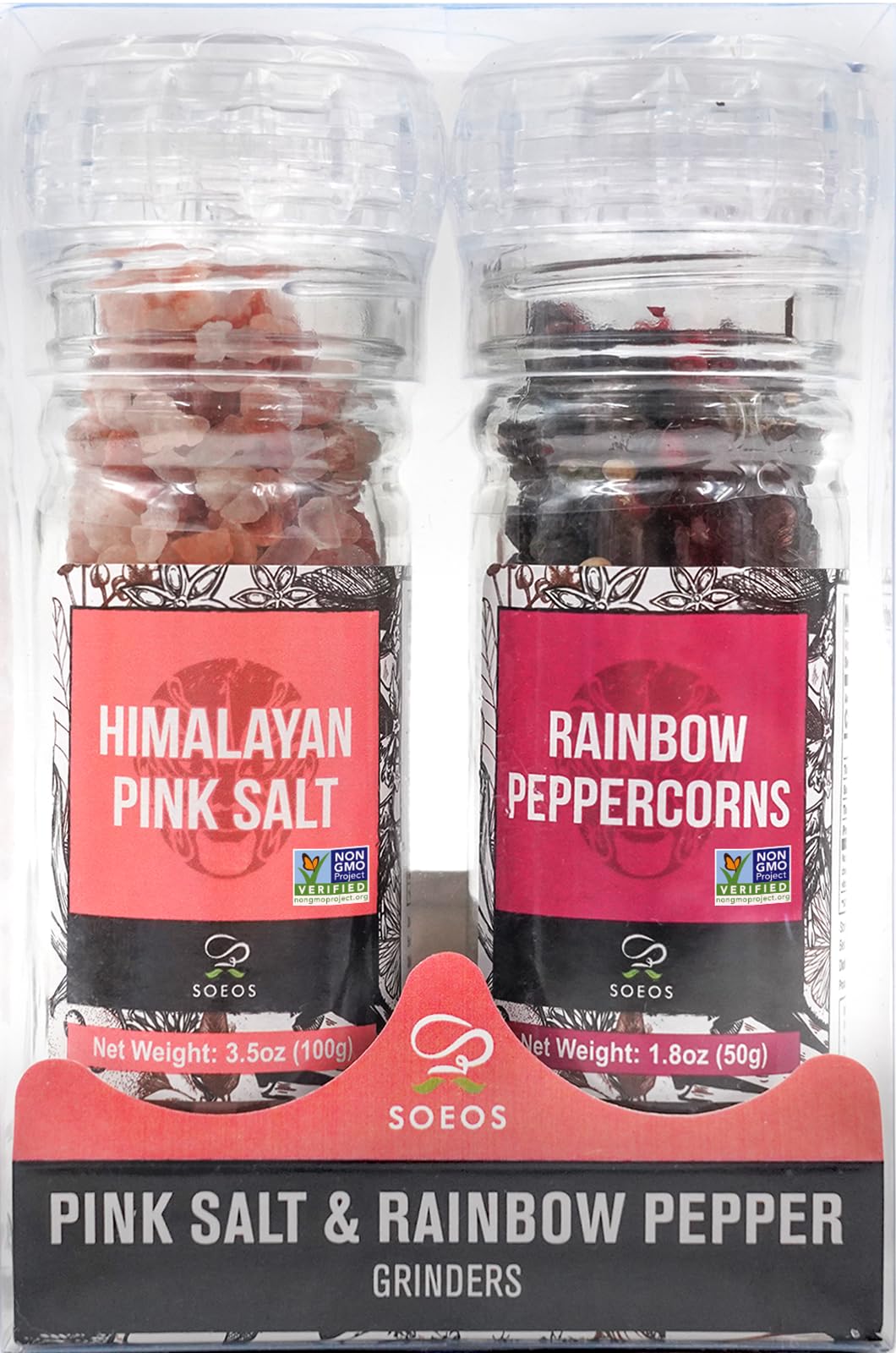 Soeos Spice Seasoning Set Of 2, 3.5Oz(150G), With Integrated Grinders, Salt And Pepper Grinder Set, Pure And Fresh Perfect For Bbq Seasoning Gift Set, Grilling Spice, Herb, Spice & Seasoning Gifts