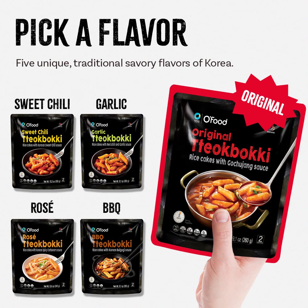 C O'Food Original Tteokbokki, Gluten-Free Korean Rice Cakes, Authentic Spicy Korean Street Food Snack, Perfect With Cheese And R