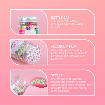 Sprinkles Set 4 Colors, Fancy Heart Sprinkles, Sujoygar, 50G/Bottle, Sprinkles For Cupcake Decorating, Food Grade, Valentines Sp