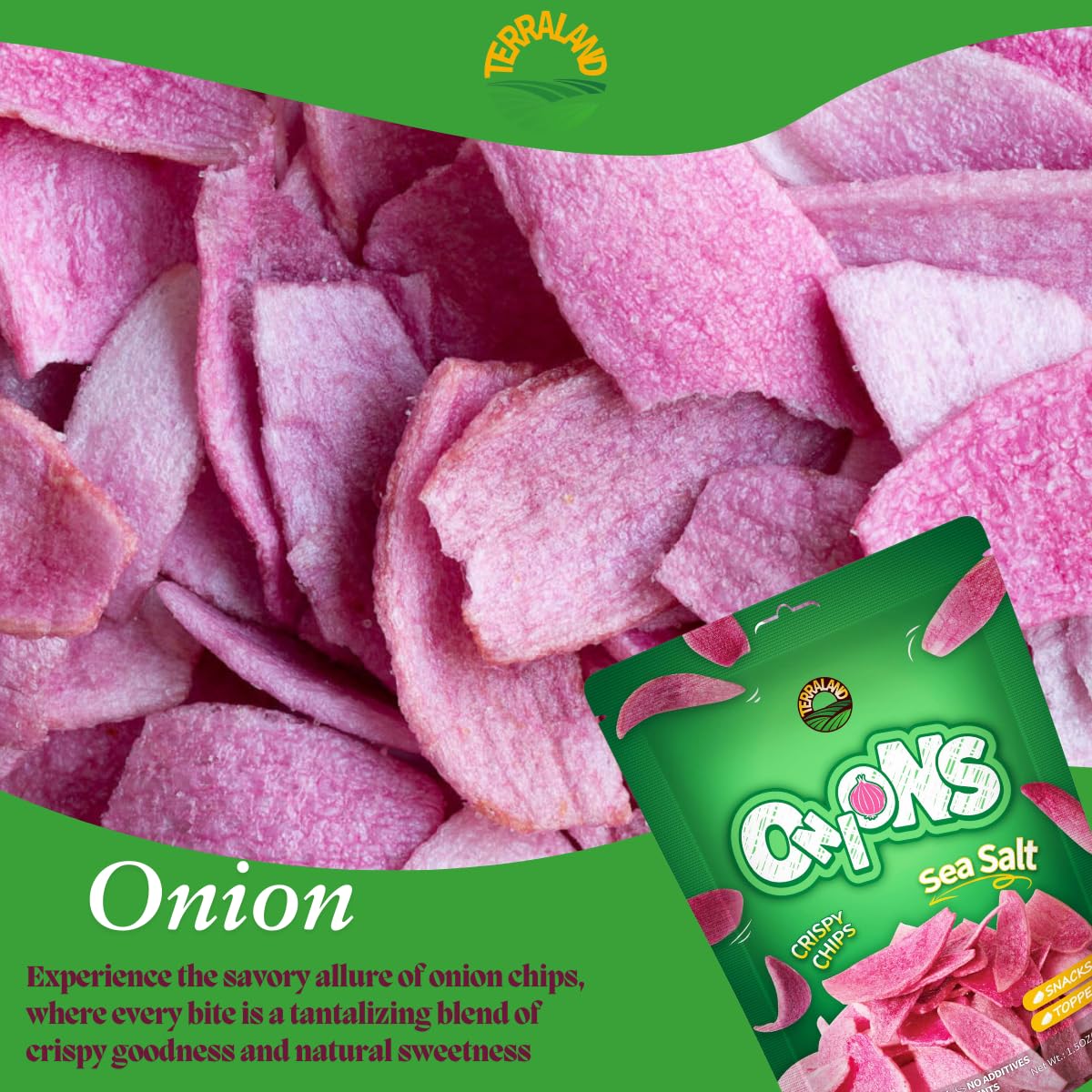 Terraland Onions Crispy Chips - Sea Salt, Crispy & Crunch, Vegan, Snack 1.5Oz Bag - Pack Of 2