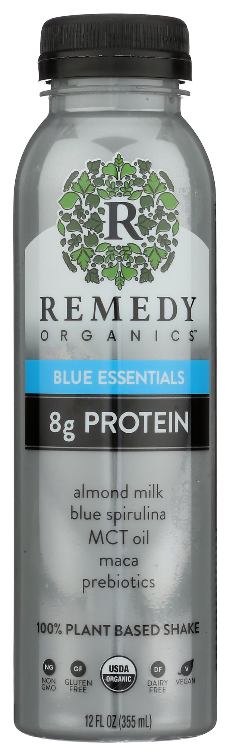 Remedy Organics Blue Essentials 12 Fl Oz | Plant Based Protein Shakes, Ready to Drink | USDA Organic, Gluten Free, Dairy Free, S