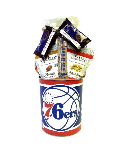 Philadelphia 76ers Gift Tin Basket - Officially Licensed NBA Snacks - Made in USA