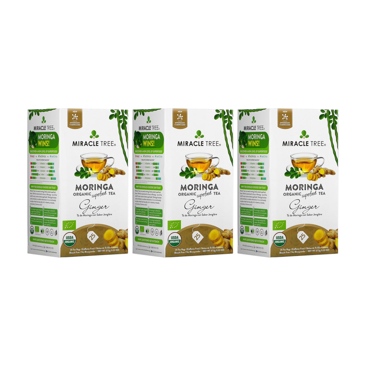 Organic Moringa Tea - Ginger - Caffeine-Free Herbal Tea