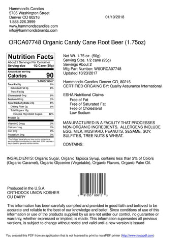 Organic Hand-Spun Jumbo Candy Cane - Root Beer - 1.75 oz