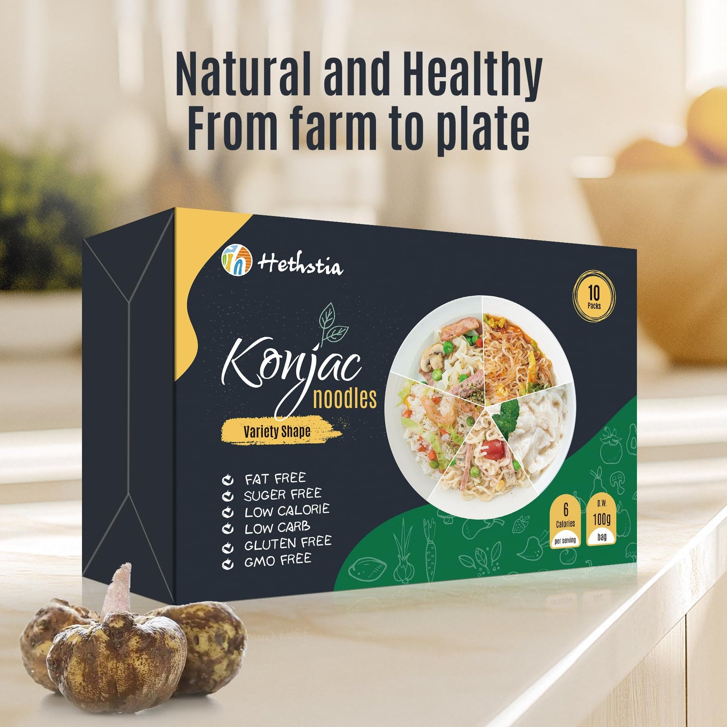 Hethstia Konjac Noodle Variety Pack (Spaghetti, Fettuccine, Rice, Pho, Angel Hair), Pre-Cooked Low Carb Shirataki Noodle, 10-Pac
