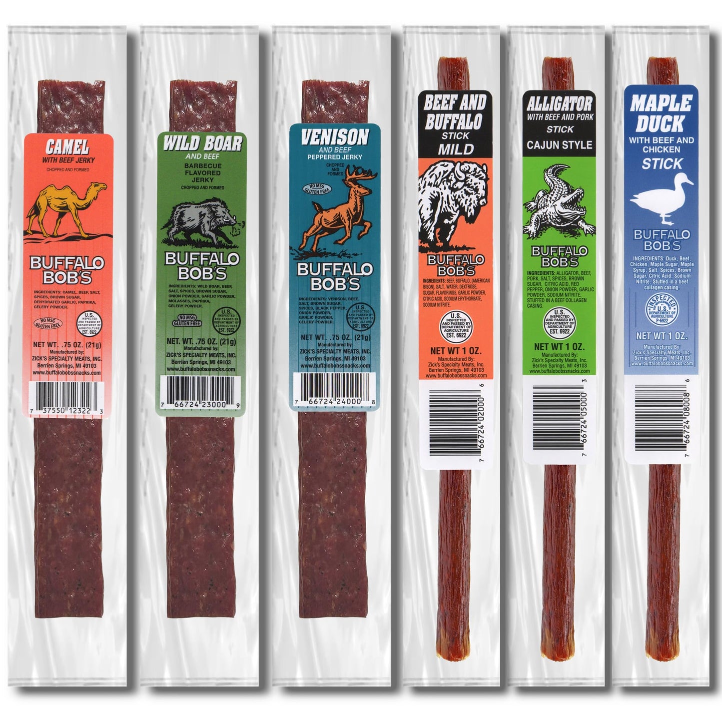 Buffalo Bob'S Wild Game Meat Snacks (6 Pack), Beef Jerky Variety Pack, Jerky Gift Baskets For Fathers/Dad, Exotic Random Jerky S