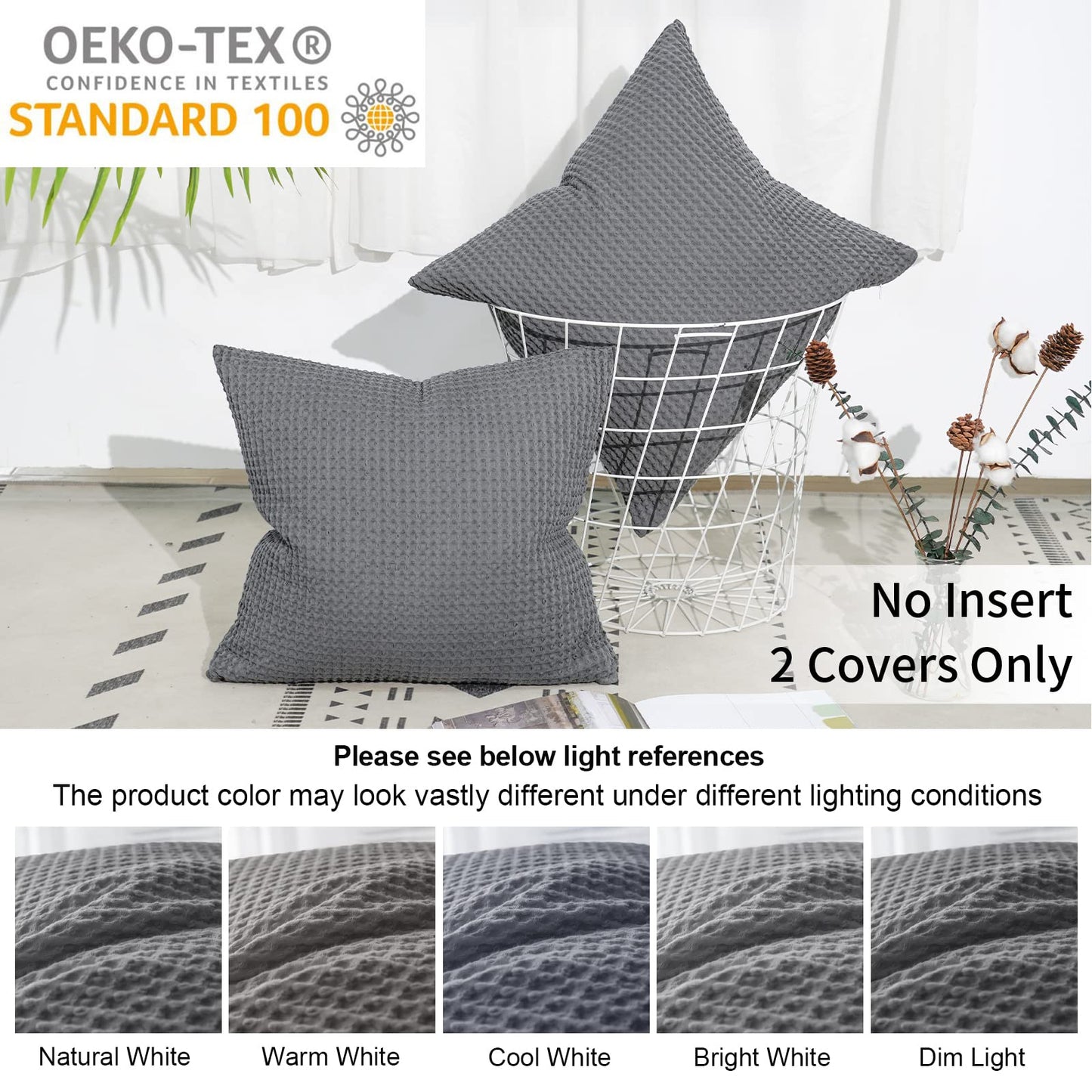 Phf 100 Cotton Waffle Weave Euro Shams Pillow Covers 26 X 26, No Insert, 2 Pack Elegant Home Decorative Euro Throw Pillow Covers