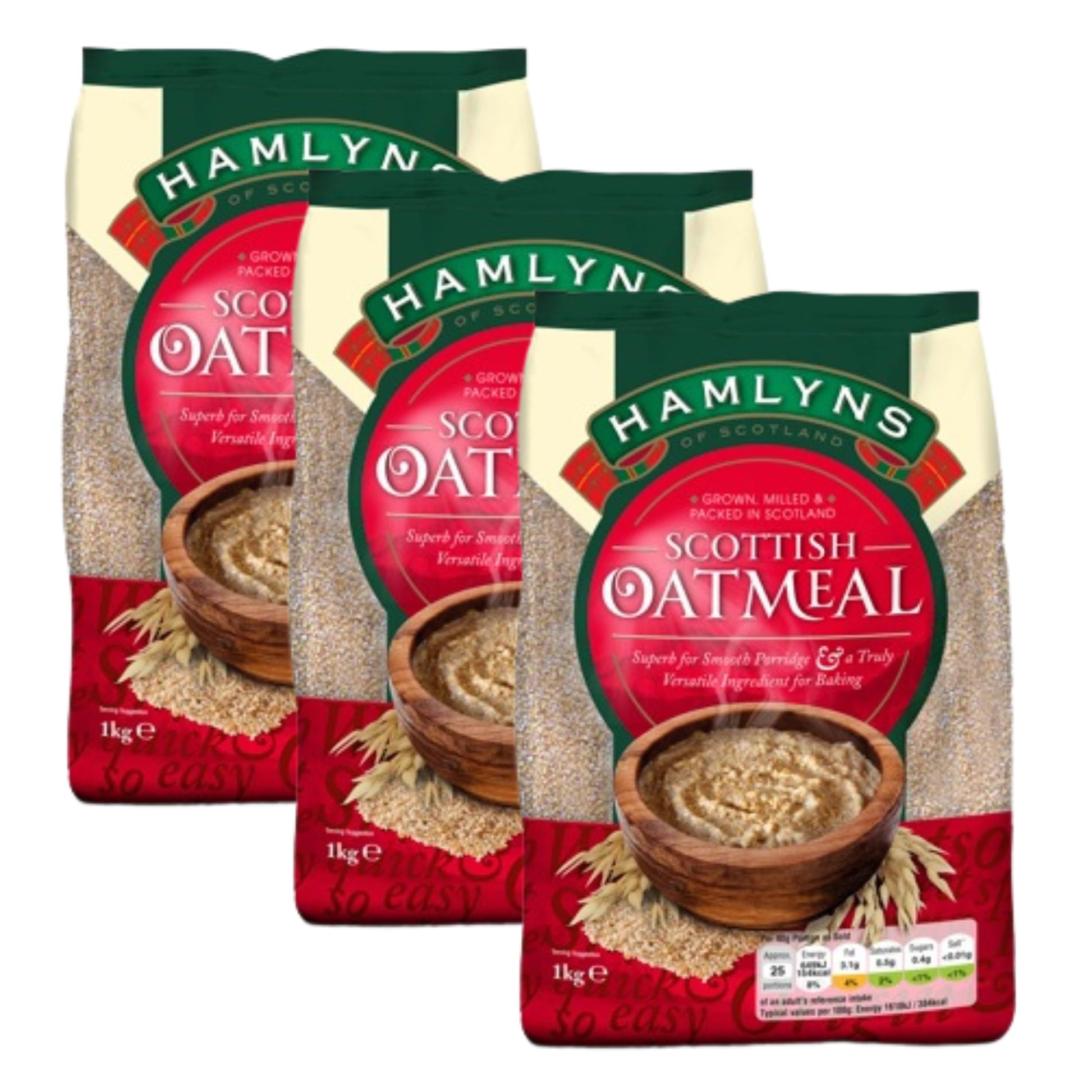 Hamlyns Scottish Oatmeal, Grown, Milled and Packaged in Scotland, 1000 Gram Bag (Pack of 3)