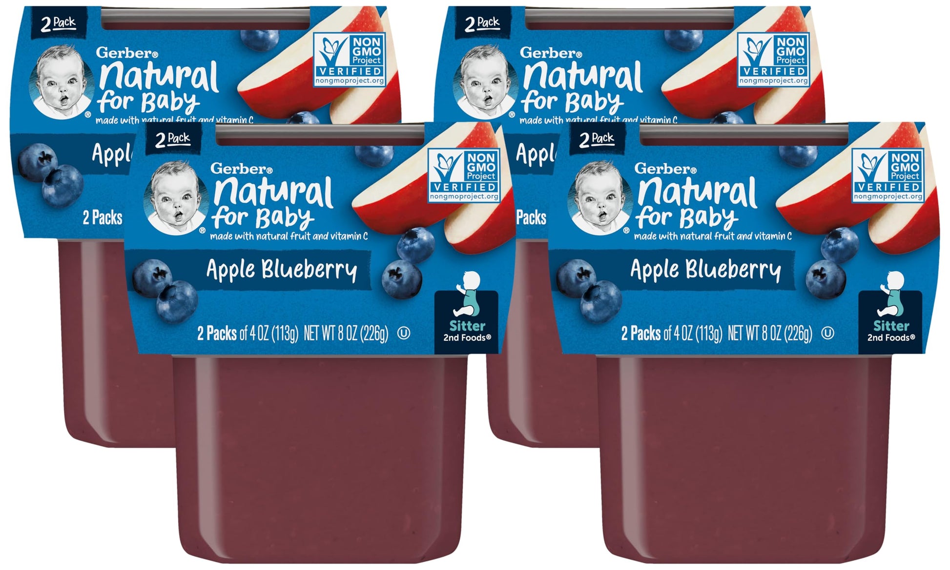 Gerber Baby Food Apple Blueberry, 4 Oz, 2 Ct Tubs (Pack Of 4)