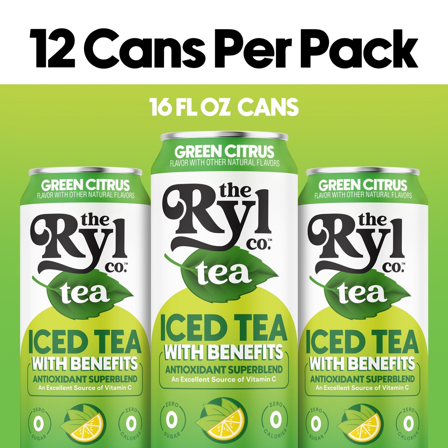 Ryl Iced Tea, Green Citrus Tea, Antioxidant Superblend, Zero Sugar, Low Carb, Zero Calorie - 16.0 Fl Oz (12-Pack)