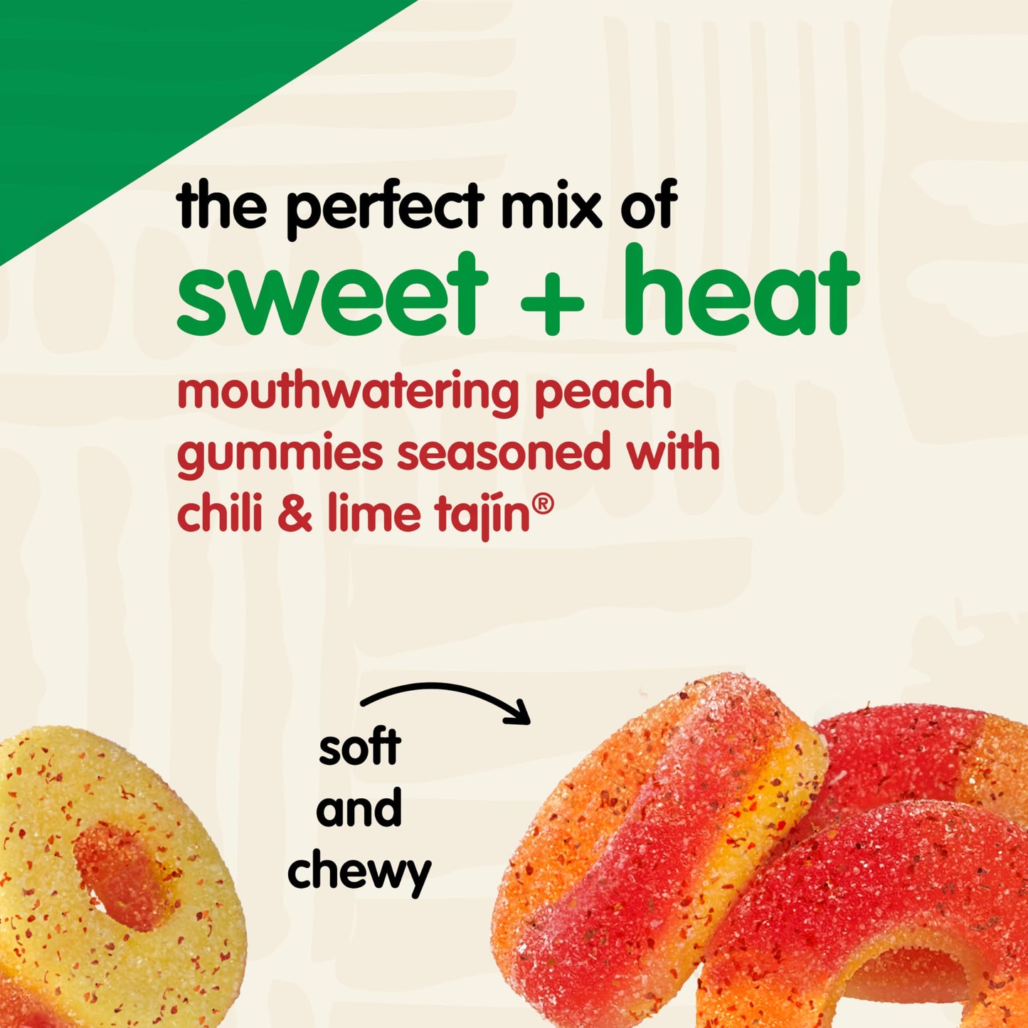 Snak Club Peach Rings, Tajin Chili & Lime Seasoned, Sweet and Spicy Gummy Candy, Mild in Heat Bold in Flavor, Low-Fat, Vegan, Gl