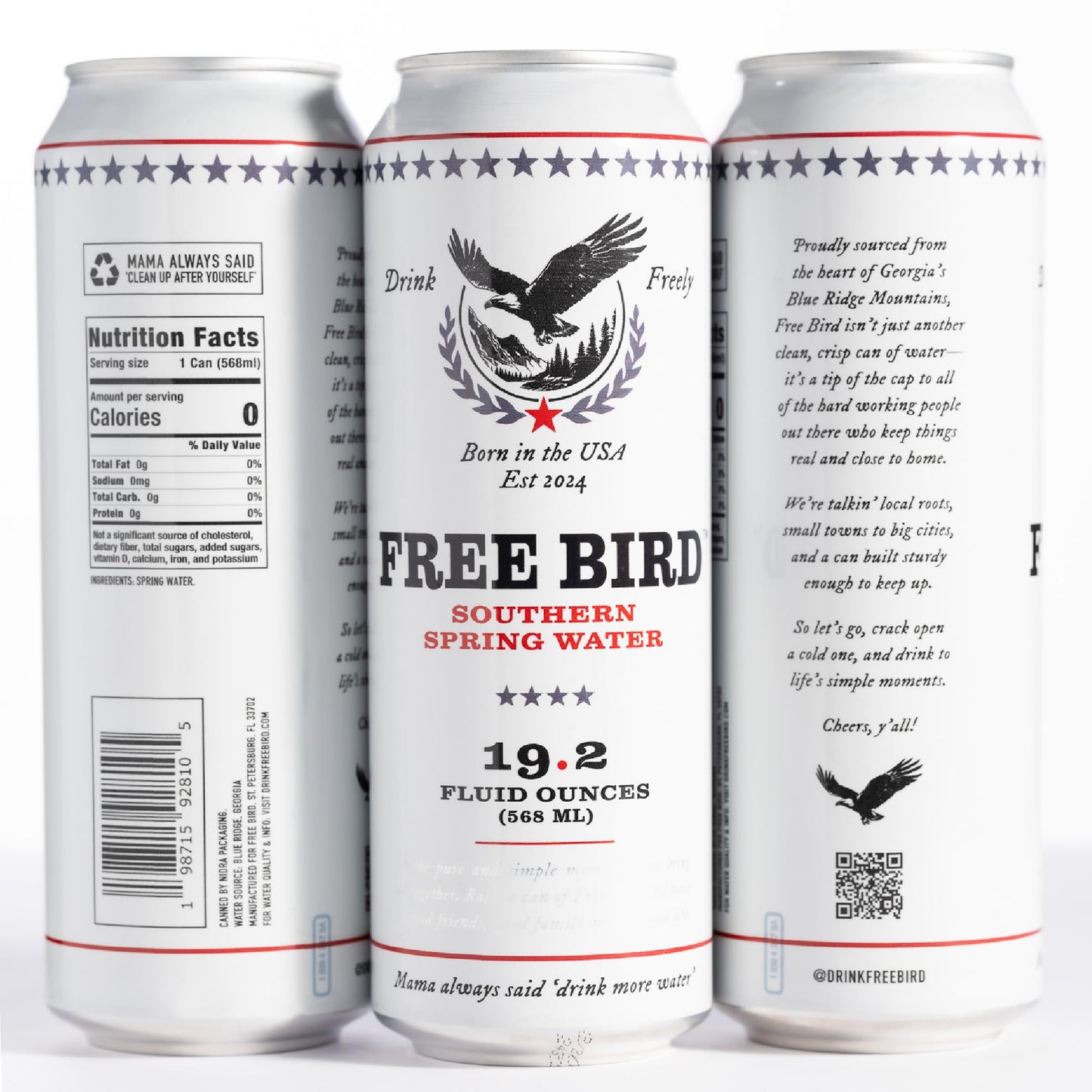 Free Bird Spring Water, 12-Pack Tallboy Cans, Crisp & Clean, 19.2oz Each