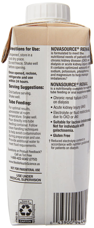 NOVASOURCE (2.0 kcal/mL) RENAL Mocha Formula for Patients on DIALYSIS (475 Calories, 22g Protein) 8 fl oz (Pack of 24)