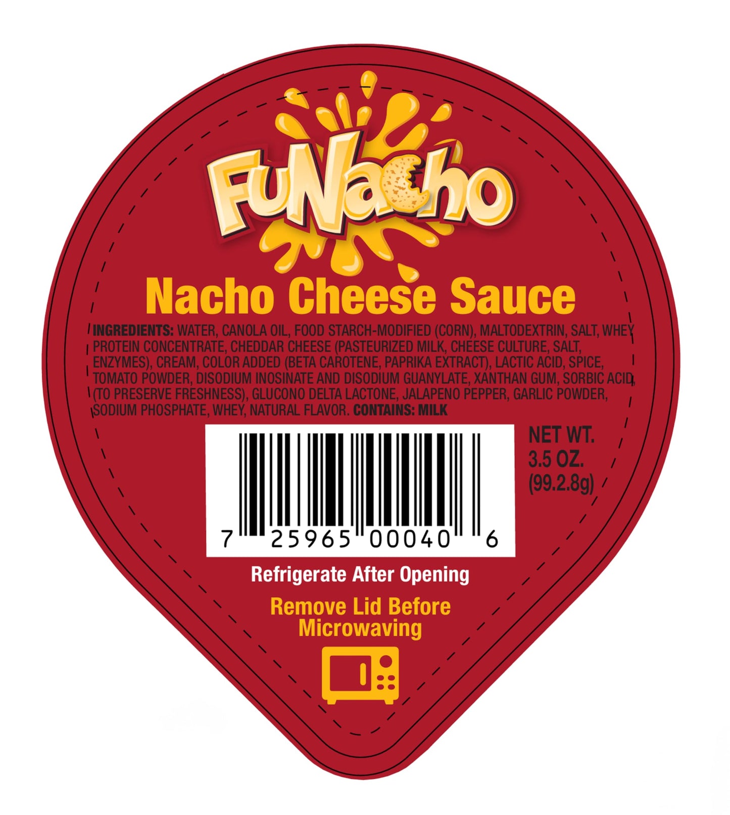 FUNacho Microwaveable Cheese Cup - Nacho Flavored Dip, Gluten Free, 3.5 oz, 48 Count, Yellow