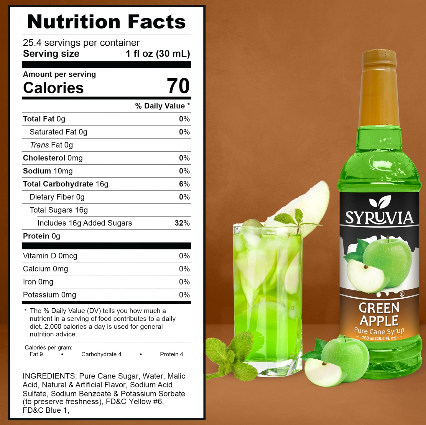 Syruvia Green Apple Syrup - Premium Flavoring Syrup For Tea, Italian Sodas, Beverages, Desserts, Ice Cream, Cocktails & Mocktail