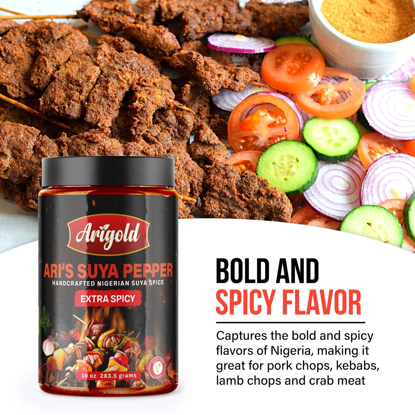 Arigold Suya Pepper - Extra Spicy Handcrafted Nigerian Spice - 10 oz Jar