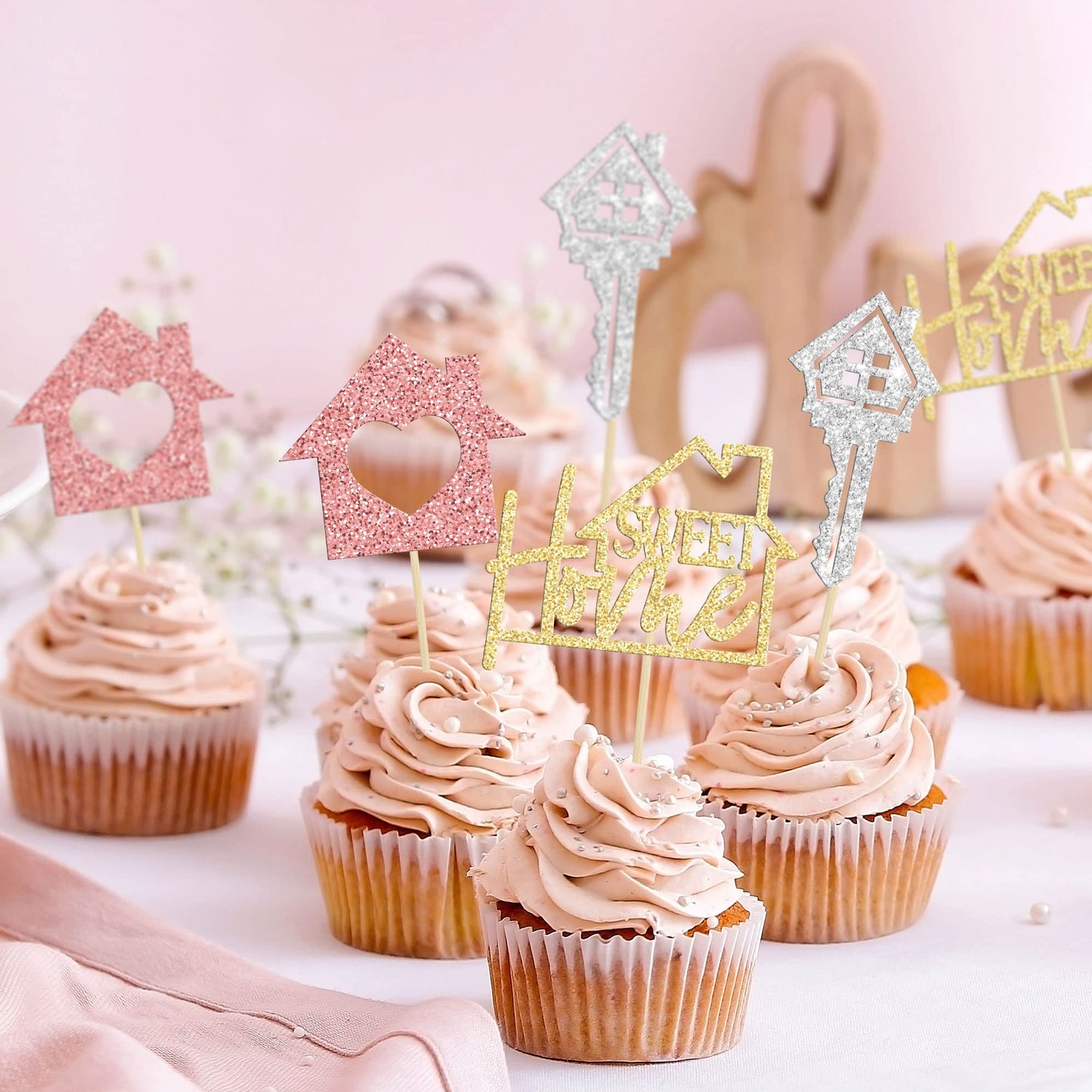 Gyufise 24 Pack Sweet Home Cupcake Toppers Glitter Key Housewarming Cupcake Picks For Welcome New Home Theme Party Cake Decorati