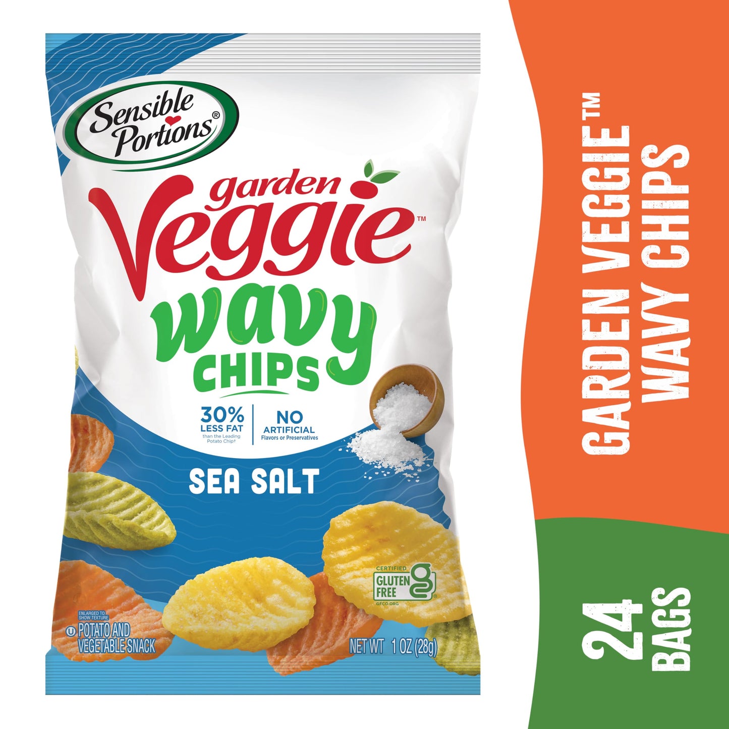 Sensible Portions Garden Veggie Wavy Chips, Sea Salt, Snack Size, 1 Oz (Pack of 24)